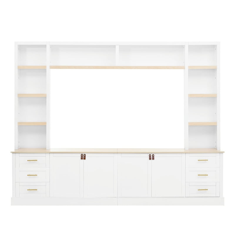 4-Piece Entertainment Center with Bookshelves for TV Up to 75", 102.3"W Farmhouse TV Stand with 6 Drawers and Adjustable Shelves for Living Room