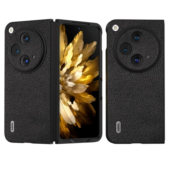 SaniMore for One Plus Open/Oppo Find N3 (7.82" 2023) Case, Built-in Front Tempered Film PU Leather Weai-resistant Shockproof Drop Resistant Anti-scratch PC Backplane Slim Lightweight Cover, Black