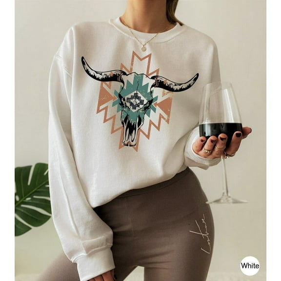 Boho Bull Skull Shirt, Women's Country Shirt, Wallen Sweatshirts, Cowboy Rodeo Shirt, Cowgirl Shirt, Country Hoodies, Cowskull Shirts, E5679