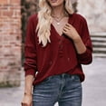 thumbnail image 2 of Women's V-Neck Long Sleeve Hoodies Solid Drawstring Sweatshirts Loose-Fit Casual Button Pullover, 2 of 5