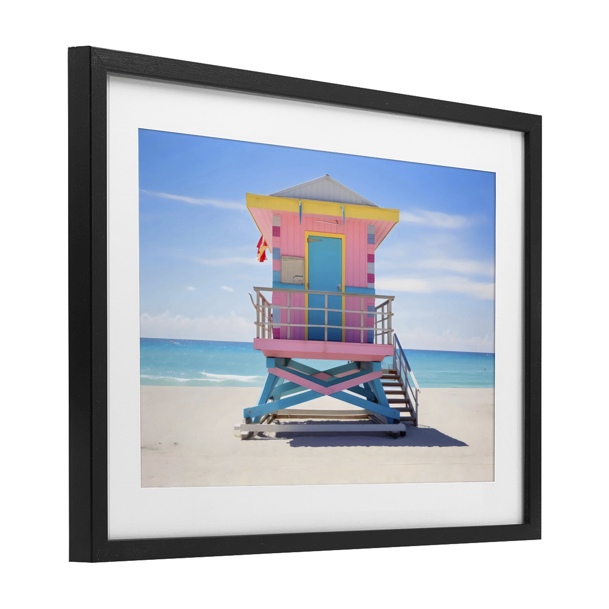 Stupell Industries Pastel Lifeguard Hut on Beach Black Framed Print Under Glass, design by Creative Studio