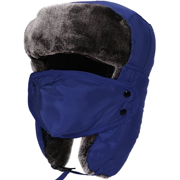 Unisex Faux Fur Trapper Hat with Chin Strap, Ear Flaps, and Face Mask