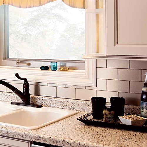 Aspect Peel and Stick Backsplash 3in x 6in Brushed champagne Long grain Metal Tile for Kitchen and Bathrooms (8-Pack)