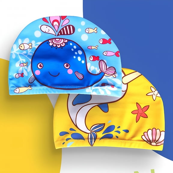 TELOLY Kids Swim Caps Bathing Caps Children Cartoon Swimming Hat for Long and Short Hair Kids Boys Toddler