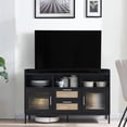thumbnail image 7 of Sweiko Storage Cabinet Home Bar furniture with RGB LED Light,Modern buffets & sideboard for Dining Room, Kitchen, Hallway, Living Room, Wine Cabinet with Rattan Drawers, 46.69" W TV Stand Cheap Black, 7 of 7