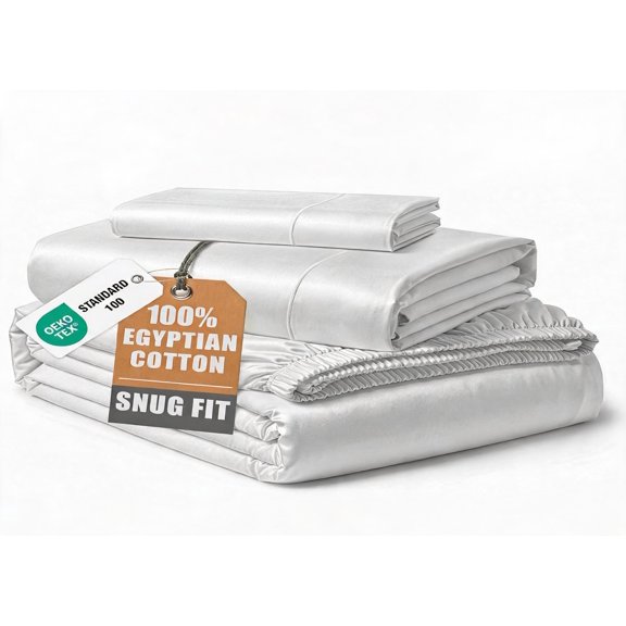 Twin XL Sheets 100% Egyptian Cotton Sateen White 3-Piece Set