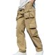 thumbnail image 2 of Pantalones largos para hombre, moda informal, cómodos, sólidos, con bolsillos, con cordón ajustable, pantalones regulares de poliéster para hombre., 2 of 7