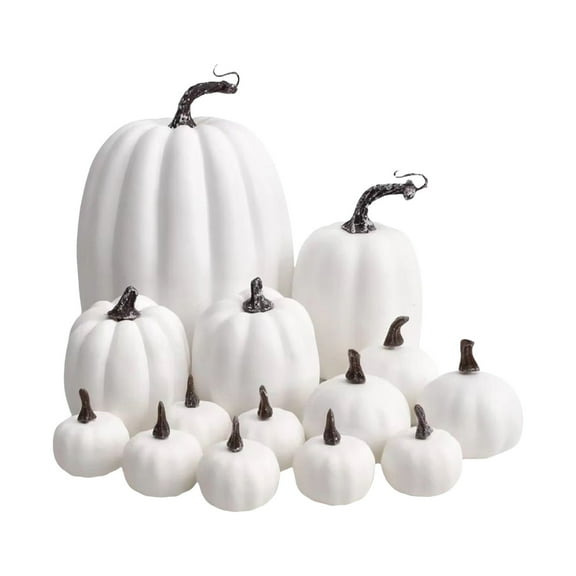 HHBEAUTY 14 Pcs Pumpkin Fall Decorations, Decorative Large Small Outdoor White Foam Plastic Fake Faux Artificial Pumpkins for Halloween Autumn Harvest Festival Home Table Decor (White )