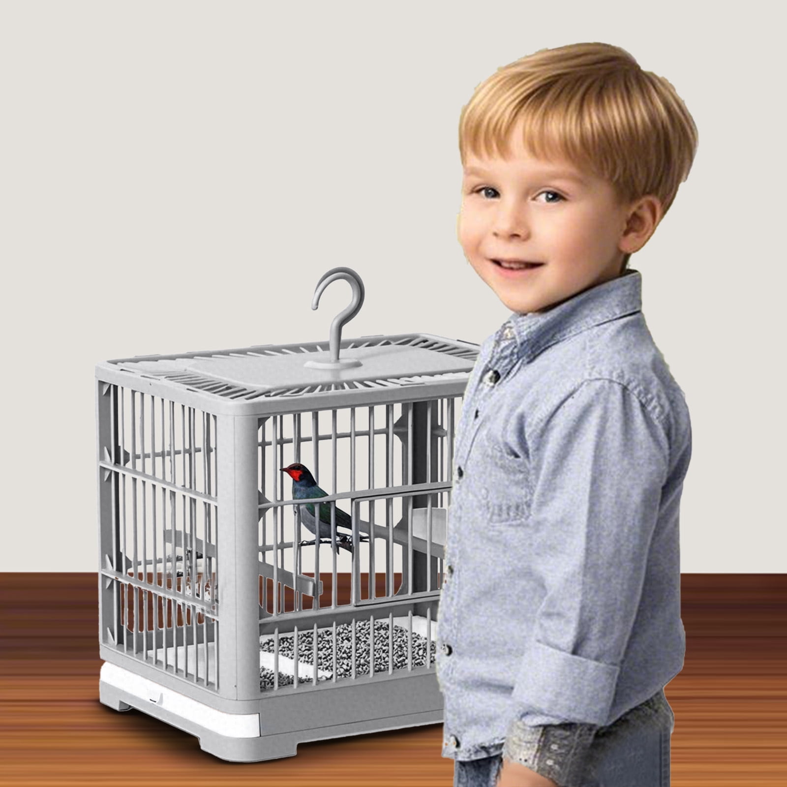 Portable Travel Bird Cage for Small Birds | Lightweight Parrots Feeder With Standing Pole & Detachable Tray | Easy to Carry Bird Transport Solution