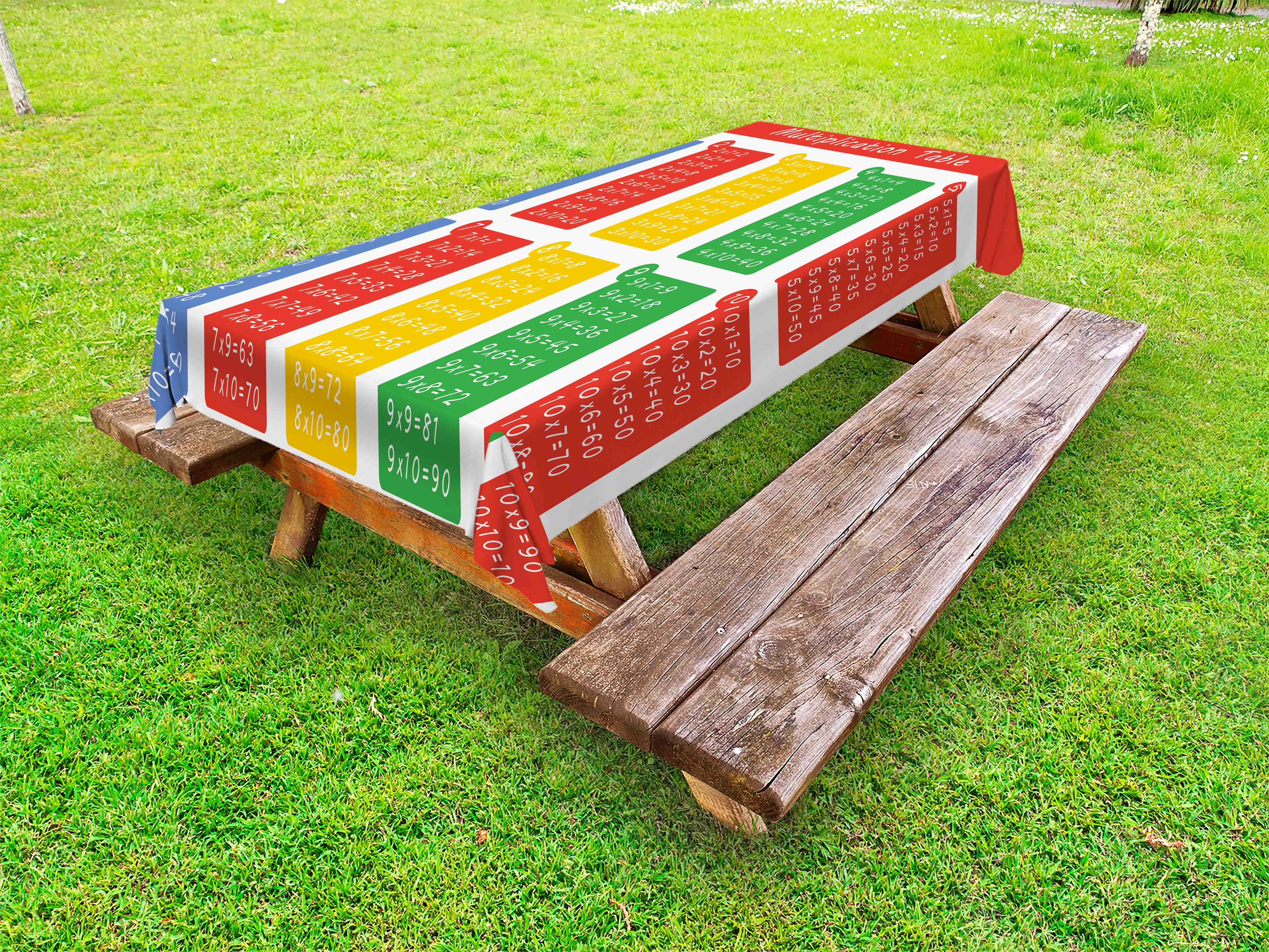 Educational Outdoor Tablecloth, Colorful Classroom Multiplication Table Between One to Ten