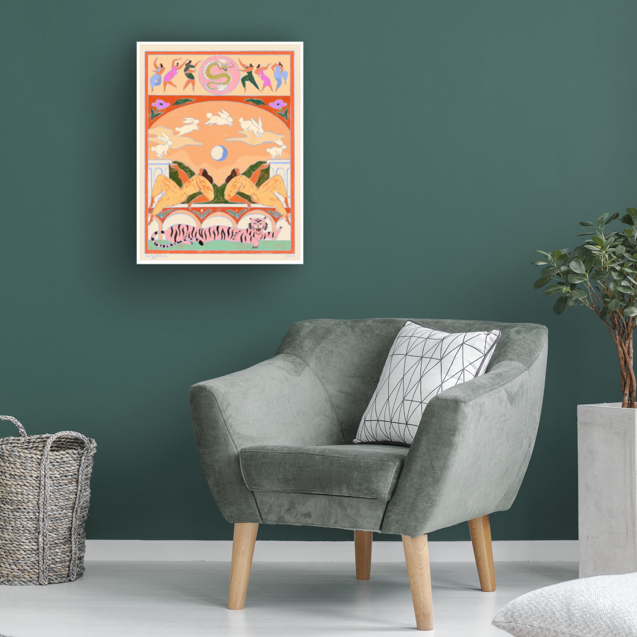 Trademark Fine Art Arty Guava  Rabbit Jumps Over the Moon Canvas Wall Art