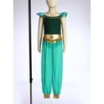 thumbnail image 3 of Sxiwei Arabian Princess Jumpsuits For Girls Rhinestone Patchwork Flying Sleeve Leotard Chiffon Overalls Green 10, 3 of 5