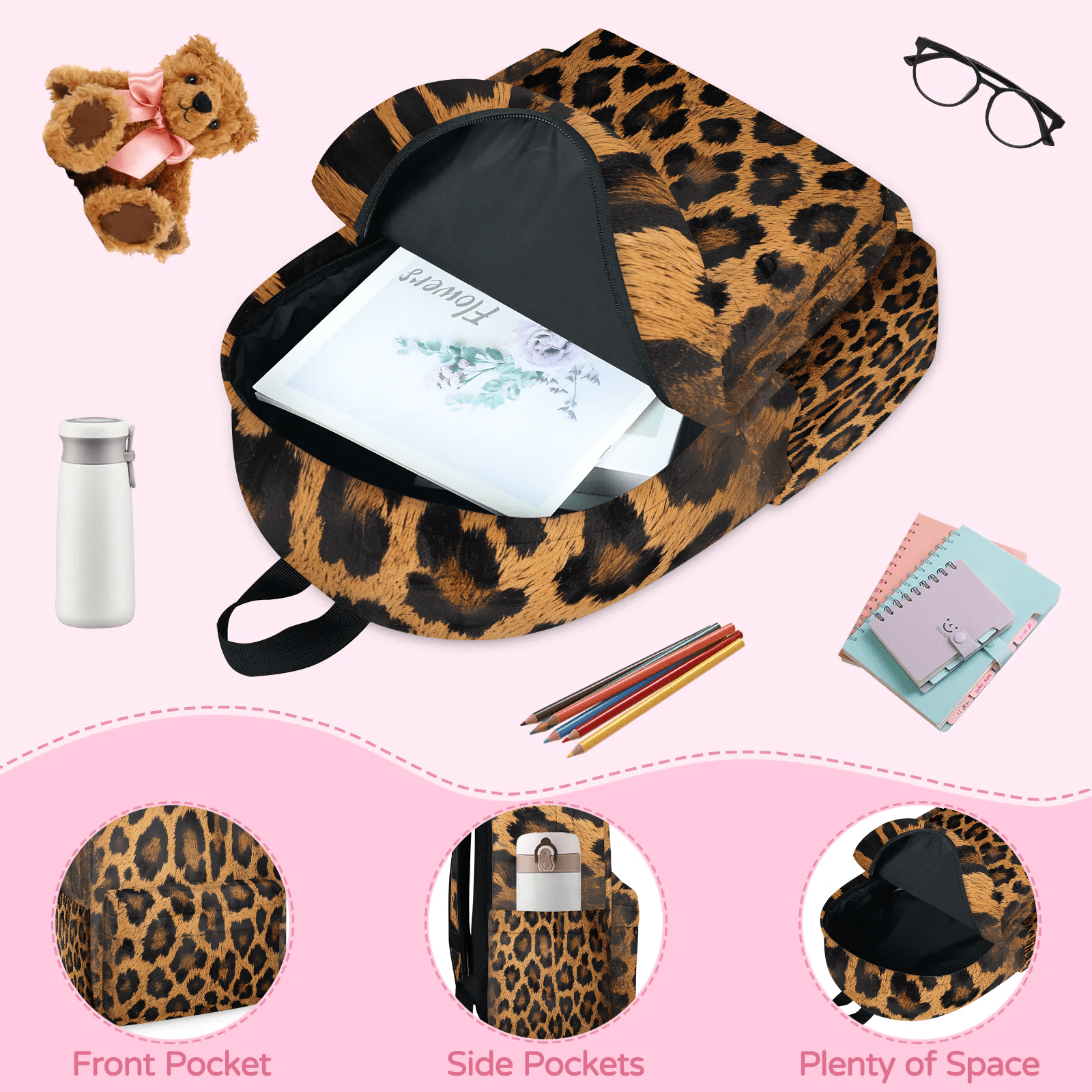 Herdesigns Leopard Print Backpack for Men Women, Lightweight Laptop Backpack 16.3 Inch Wild Safari Skin Pattern Casual Daypack for Travel Work Commuter