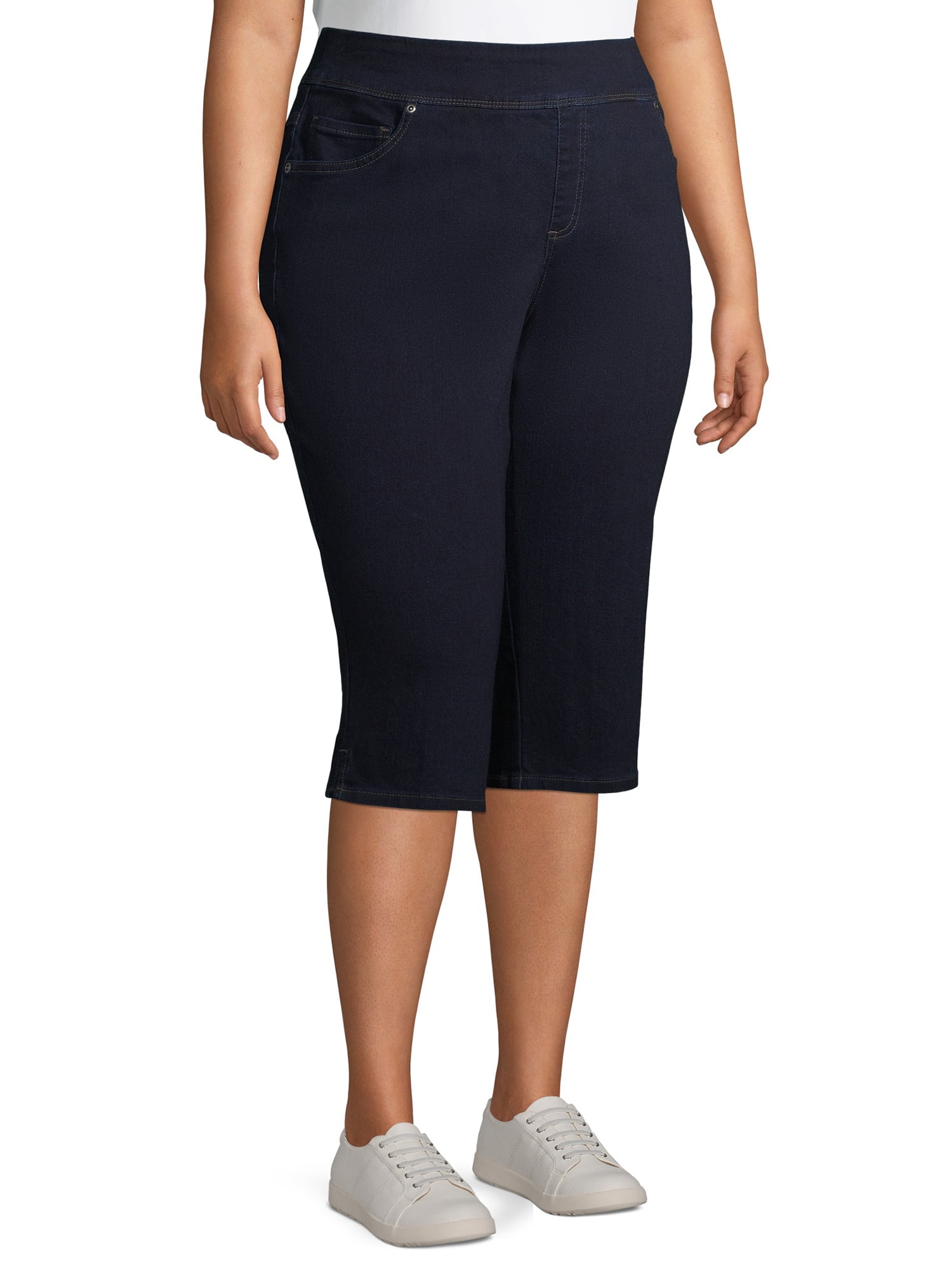 Terra & Sky Women's Plus Size Stretch Pull On Denim Capris