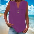 thumbnail image 7 of cocolona Womens Summer V Neck Button Tank Tops Casual Solid Sleeveless Shirts Lightweight Comfy T-shirt Blouses with Pockets Purple M, 7 of 7
