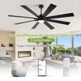 thumbnail image 2 of 62 Inch Smart Ceiling Fan with Light, Modern Balck Ceiling Fan, Outdoor Ceiling fans for Patios Damp-rated, 8 Reversible Blades, Quiet DC Motor, 5 CCT for Kitchen Bedroom Gazebo, 2 of 7