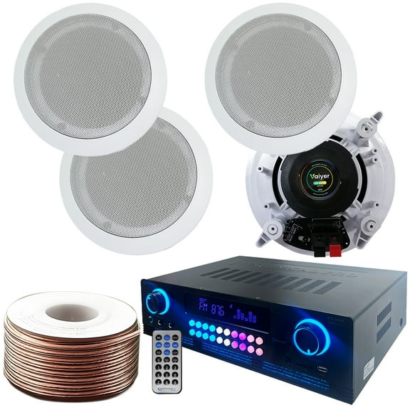 Technical Pro 2000W Bluetooth Amplifier with 4 In-Wall In-Ceiling Speakers Kit