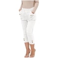 thumbnail image 4 of Tnhcen Women's Solid Color Stretch Straight Leg Capri Pants Elastic Waist Zipper Pocket Workwear Cargo Pants Matte Finish Casual Length Trousers S-2XL, 4 of 9