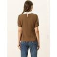 thumbnail image 4 of Blusa De Manga Corta Con Cuello Peter Pan En Contraste Vintage Para Mujer Marrón Oscuro S, 4 of 5