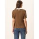 thumbnail image 4 of Blusa De Manga Corta Con Cuello Peter Pan En Contraste Vintage Para Mujer Marrón Oscuro S, 4 of 5