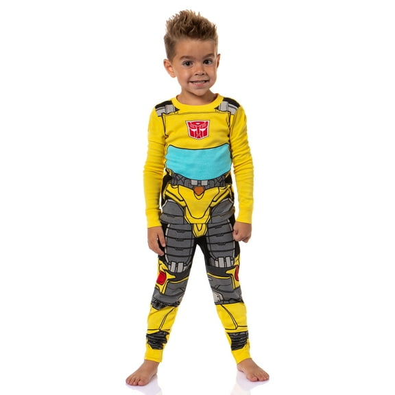 Transformers Toddler Boy's 2 Piece Sleepwear Bumblebee Character Tight Fit Long Sleeve Loungewear Sleep Pajama Set