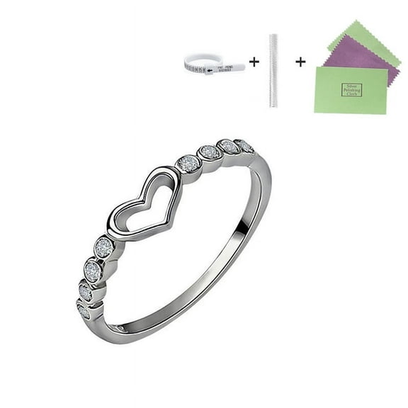 shngshifan Rings for Women Womens 925 Sterling Silver Blue Sapphire Ring CZ Gemstone Heart Ring(Three accessories)5