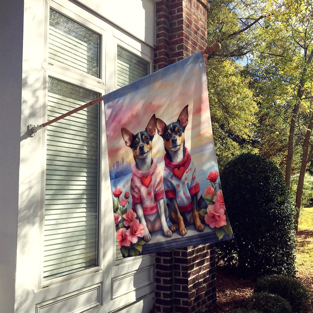 Rat Terrier Two Hearts House Flag