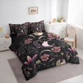 thumbnail image 3 of Homewish Boho Kawaii Cat Bedding Comforter Set 7 Pieces for Teens, Groovy Flower Botanical Full Bedding Set, Dreamy Stars Moon Galaxy Reversible Fitted Sheet Flat Sheet, Breathable Home Decor, 3 of 7