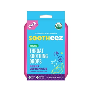 Sootheez Organic Throat Soothing Drops for Sore Throat Relief, Berry Lemonade Flavor, 14 Count
