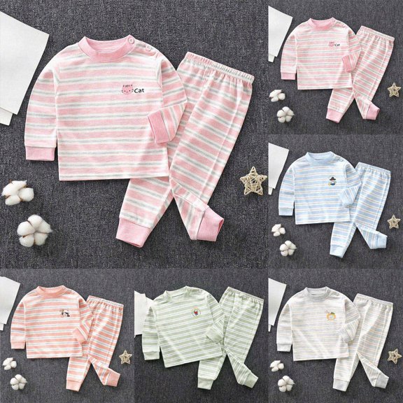 6-12 Months Girls Long Sleeve Pajama Set Toddler Baby Girl Fall Winter Clothes 2T 3T 4T 5T Outfits Long Sleeve Knitted Cotton Tops Pants Clothes Set Toddler Gift 3 6 12 18 24 Months,Hot Pink