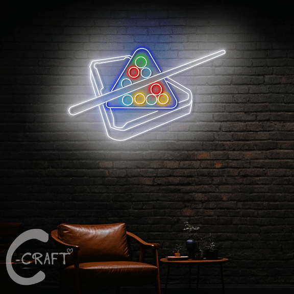 C-CRAFT Billiard Ball Table and Cue Neon Led Lights 27 inch for Billiard Pool Hall Decor