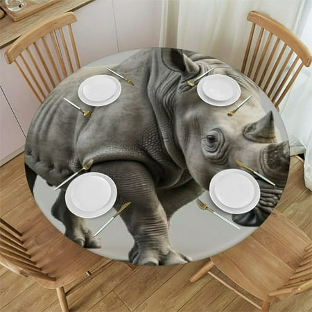 

Ullo0ord Animal Rhino Print Round Table Cover Fitted Tablecloth (Table Cover) for Home Kitchen Dining Room and Patio 46 -50