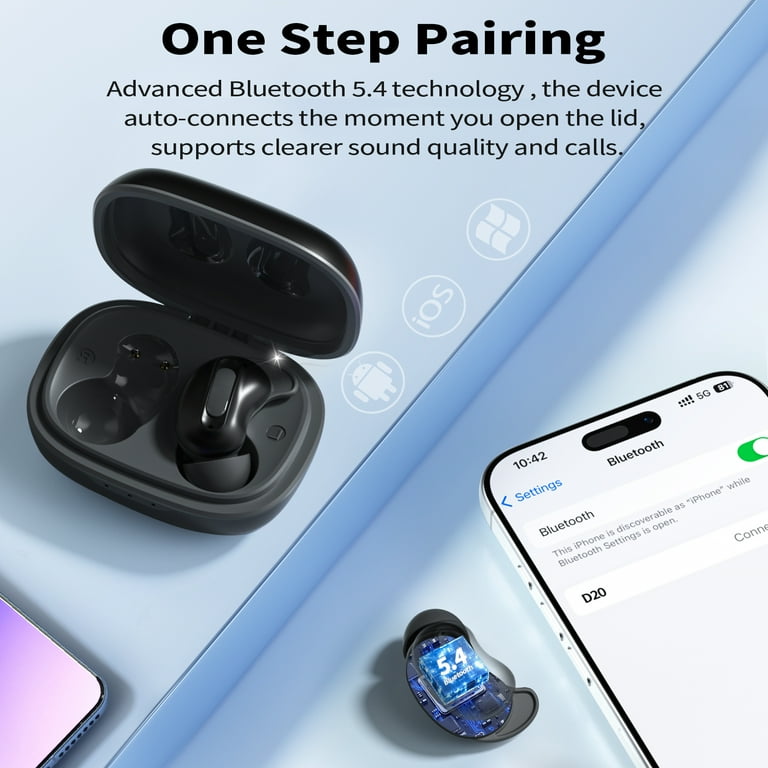 ANSTEN Sleep Headphones, In Ear Noise Cancelling Headphones Bluetooth 5.4, Wireless Earphones, 48 Hours Battery Life Sleep Headphones, Mini Headphones for Sports Training, Sleep