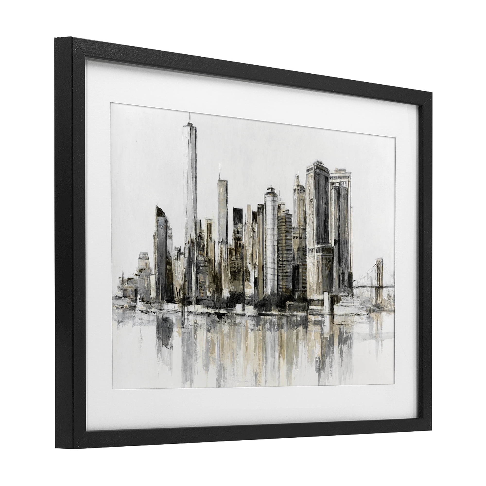 Stupell Industries Urban Skyline Reflection Black Framed Print Under Glass, design by Lorenzo Collective