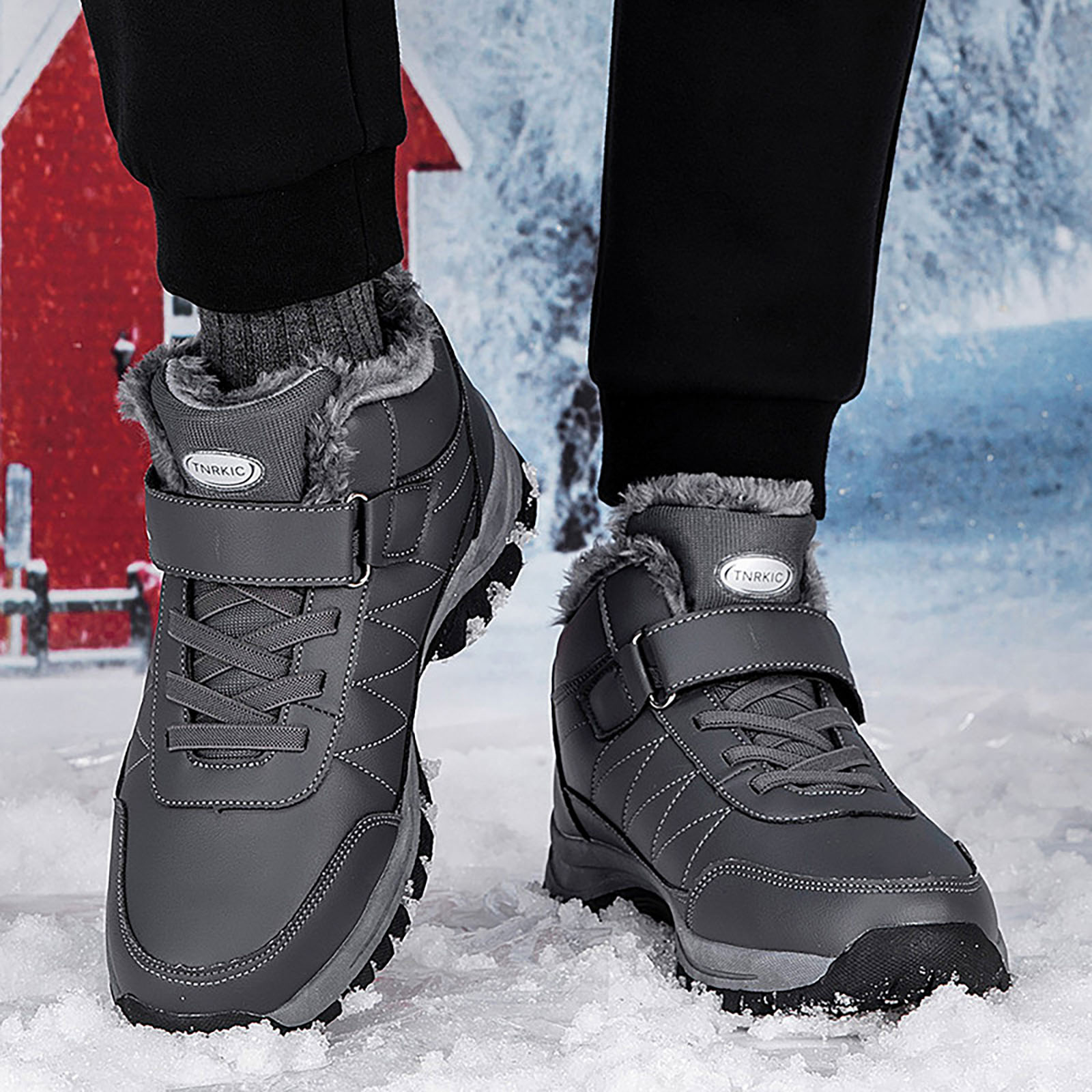 Waterproof Snow Boots for Women Outdoor AntiSlip Trekking Hiking Shoes Lace up Hook and Loop Plush Lined Winter Booties Grey 10