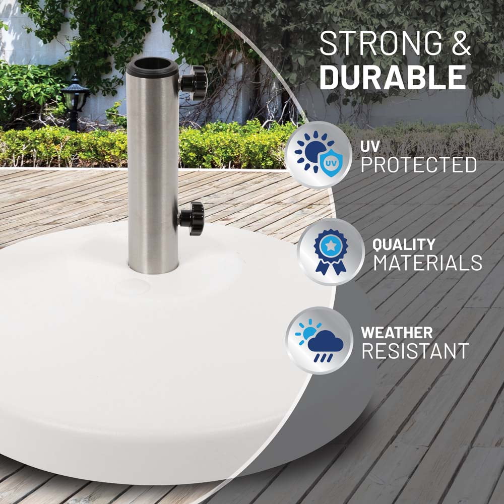 US Weight Free-Standing Fillable Umbrella Base - Rolling Base for Patio Umbrella Stand – White