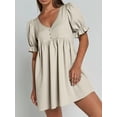thumbnail image 5 of Women's Puff Sleeve Babydoll Mini Dress with Button Detail and 95% Polyester 5% Spandex Fabric for Everyday Wear, 5 of 10