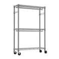 thumbnail image 7 of Leumius 3 Tiers Heavy Duty Rolling Garment Rack, Adjustable Wire Shelving Clothes Rack with 2 Rods and Side Hooks,Storage Closet Clothing Rack with Wheels for Laundry Room Bedroom Cloakroom Chrome, 7 of 7