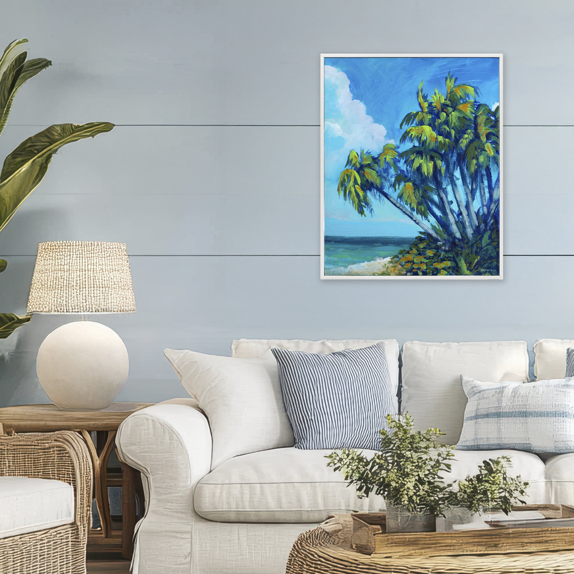 Stupell Industries Cerulean Sky & Palms White Framed Giclee Art, design by Dan Meneely