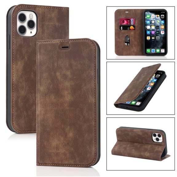 iPhone 11 Pro Max Wallet Case with RFID Blocking Card Slots Kickstand Magnetic Closure, Protective PU Leather Shockproof Flip Cover For iPhone 11 Pro Max,Brown