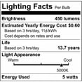 thumbnail image 2 of Satco 5w LED Bulb A19 Clear Finish 5000K 90 CRI 120 Volt - 40w-equiv, 2 of 2