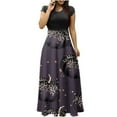 thumbnail image 2 of TIMIFIS Robe Maxi d'Halloween pour Femme à Manches Courtes, Col Ras du Cou, Taille Haute, Longue et Fluide, Robe Tendance à Motif pour Fête, Robe d'Automne Automne/hiver, 2 of 5