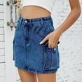 thumbnail image 6 of vigerkar Women Summer High Stretchy Cargo Skirt Low Waist Y2k Mini Skirt Cute Denim Skirt with Pockets Dark Blue, L, 6 of 9