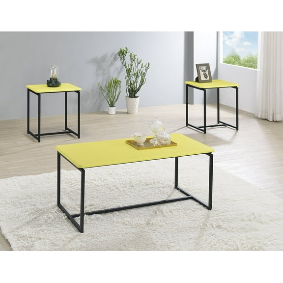 Coffee Tables GT 3 Piece Yellow Carbon Fiber Wrap Coffee Table and End Table Set,Coffee Tables With Storage