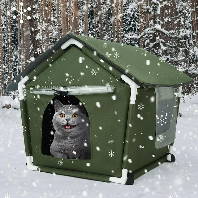 Maison pour Chat d'Extérieur, Maison pour Chat Résistante aux Intempéries avec Tapis et Clous de Bordure, Abri Confortable pour Chats Errants et Extérieurs