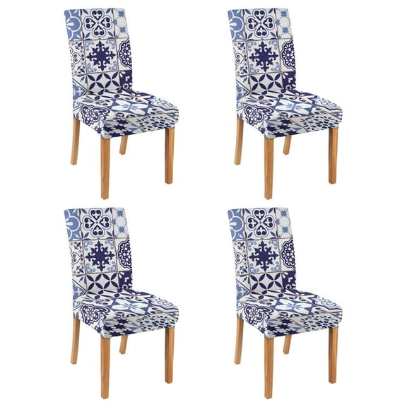 Set of 4 Rustic Bohemian Dining Chair Covers Stretch Polyester Slipcovers Featuring Ethnic Tribal Vintage Patterns Removable Washable Seat Protector for Home or Party