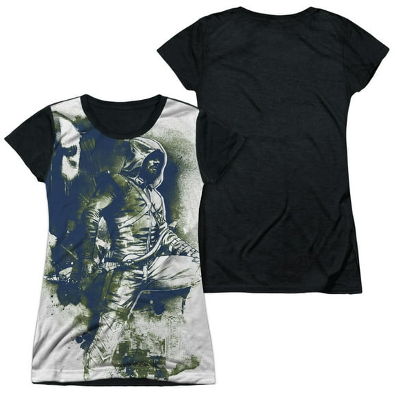 Arrow - Spray Paint - Juniors Teen Girls Black Back Sleeve Shirt - X-Large