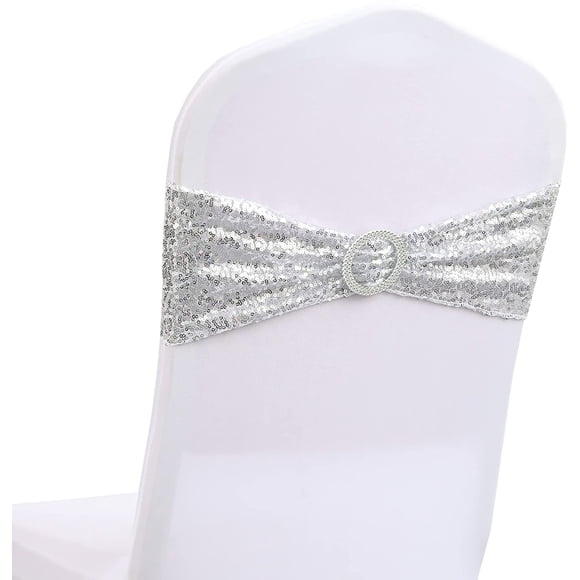 Durable Sequin Strech One-Sided Chair Bands Chair Sashes Front Side Sequin Wedding Party Event Decoration 10pcs (Silver, 10) Silver - Suitable for a Variety of pipe connection tasks