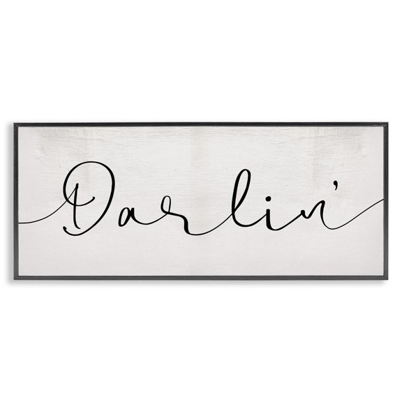 Stupell Industries Darlin' Sentiment Elegant Cursive Typography Painting Black Framed Art Print Wall Art, 30 x 13