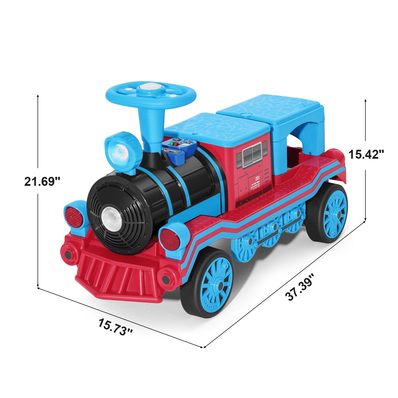 Blue 2-Seater 12V Electric Kids Ride On Train Toy Car Boys Girls Gift w/2 Speed,Music,Lights,Honk,Storage,USB,Support to 110LBS